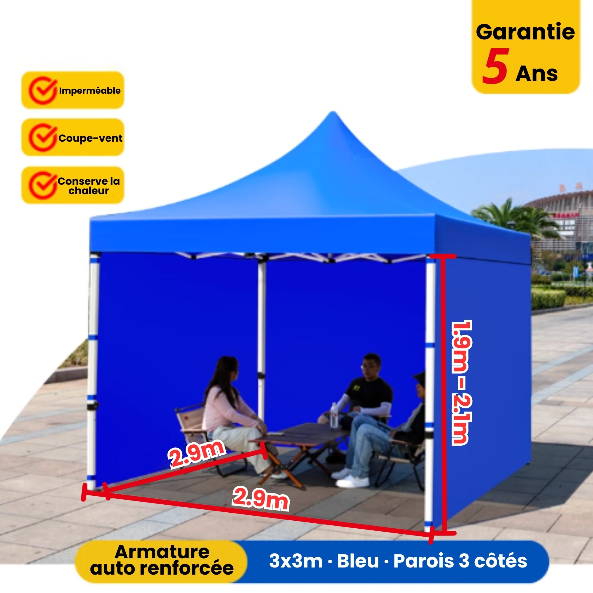Barnum 3x3m bleu avec parois