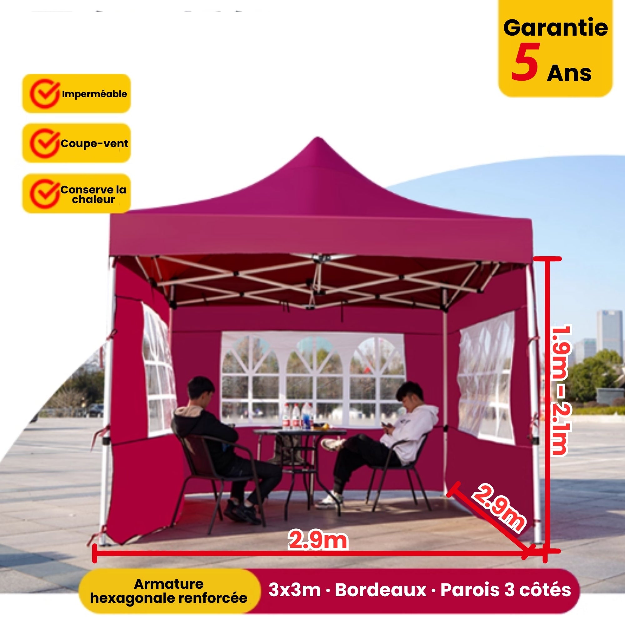 Barnum 3x3m bordeaux avec parois