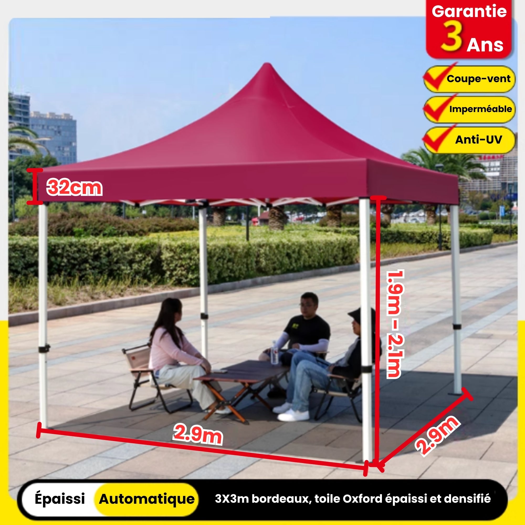 Barnum 3x3m bordeaux