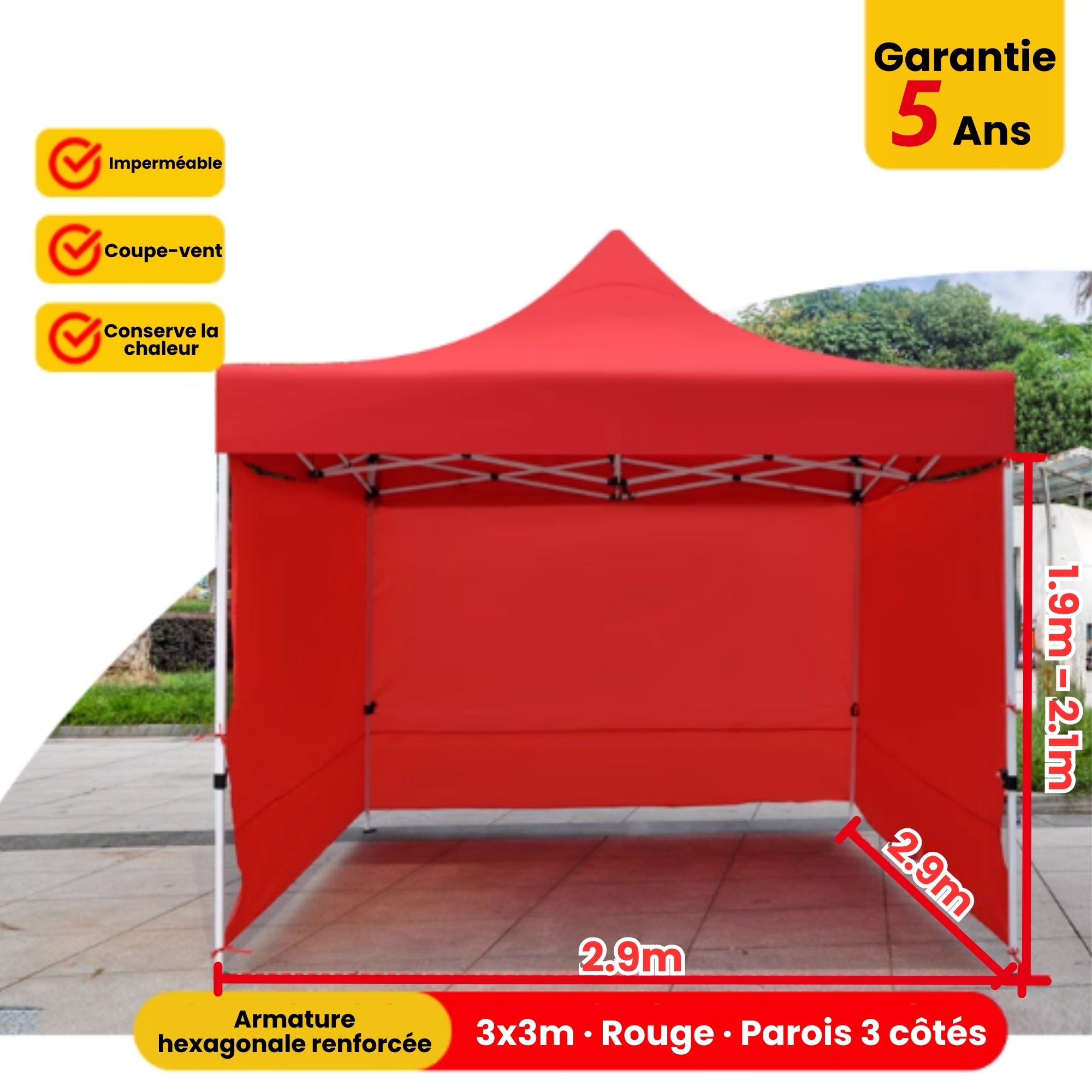 Barnum 3x3m rouge avec parois