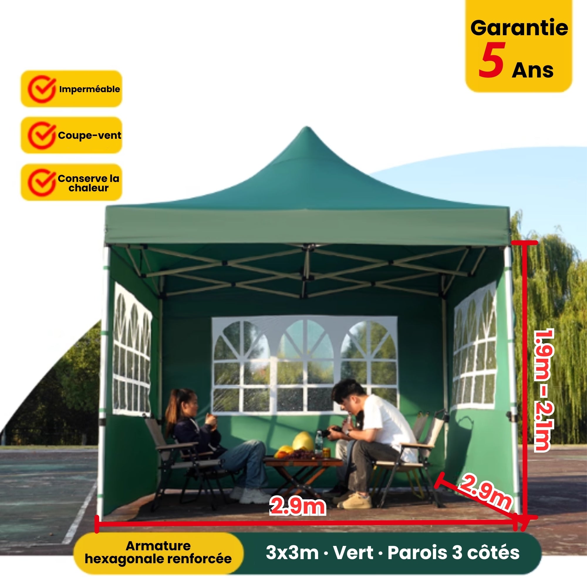Barnum 3x3m vert avec parois