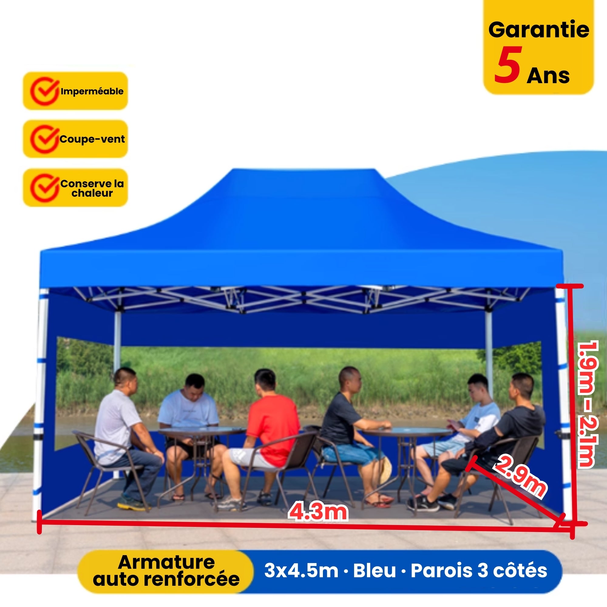 Barnum 3x4,5m bleu avec parois