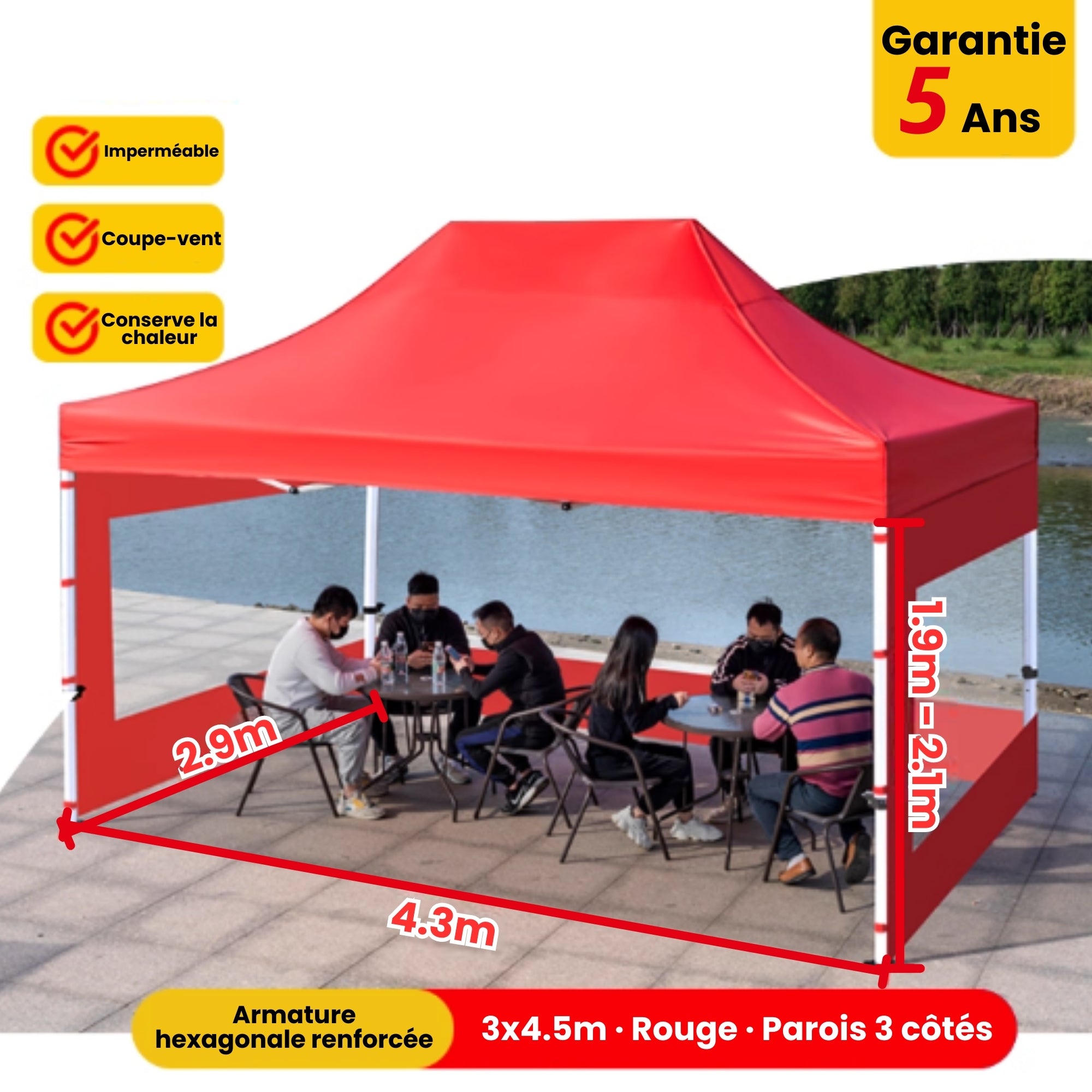 Barnum 3x4,5m rouge avec parois