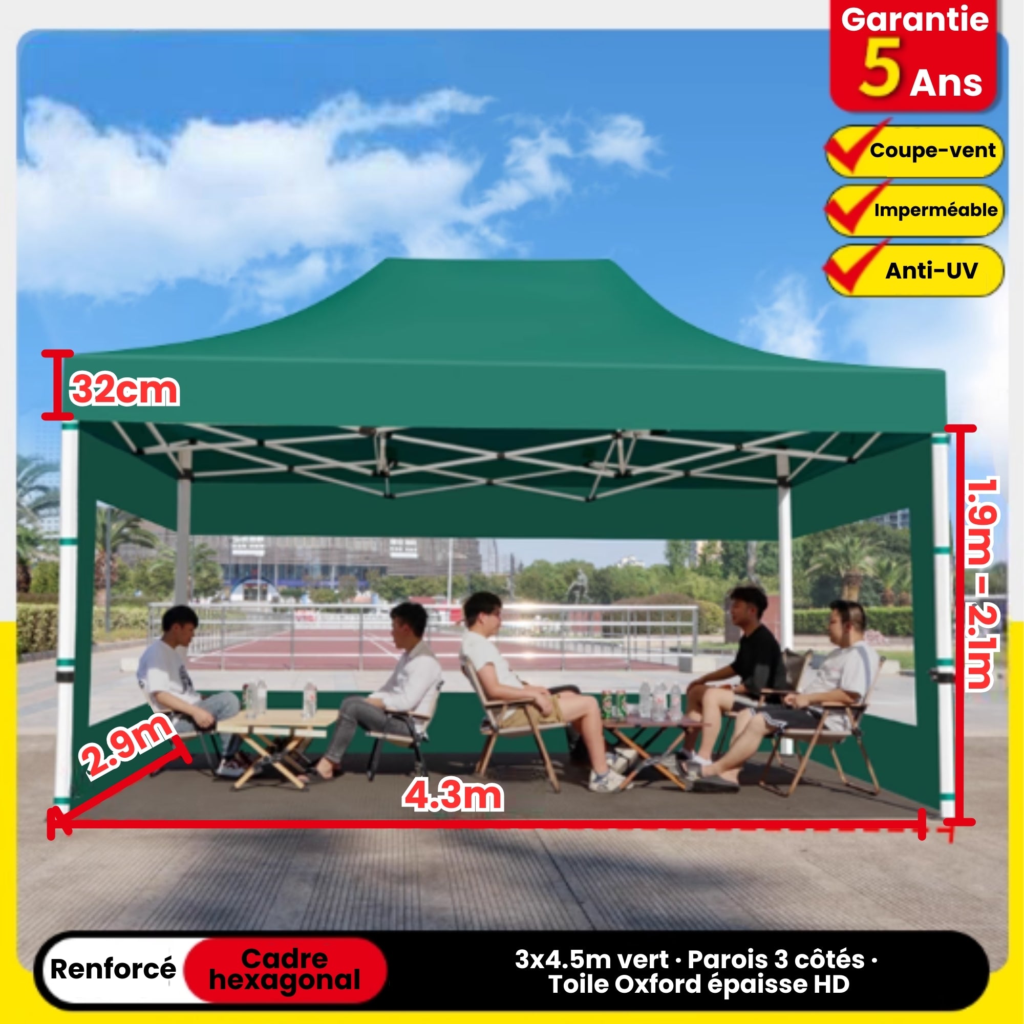 Barnum 3x4,5m vert avec parois
