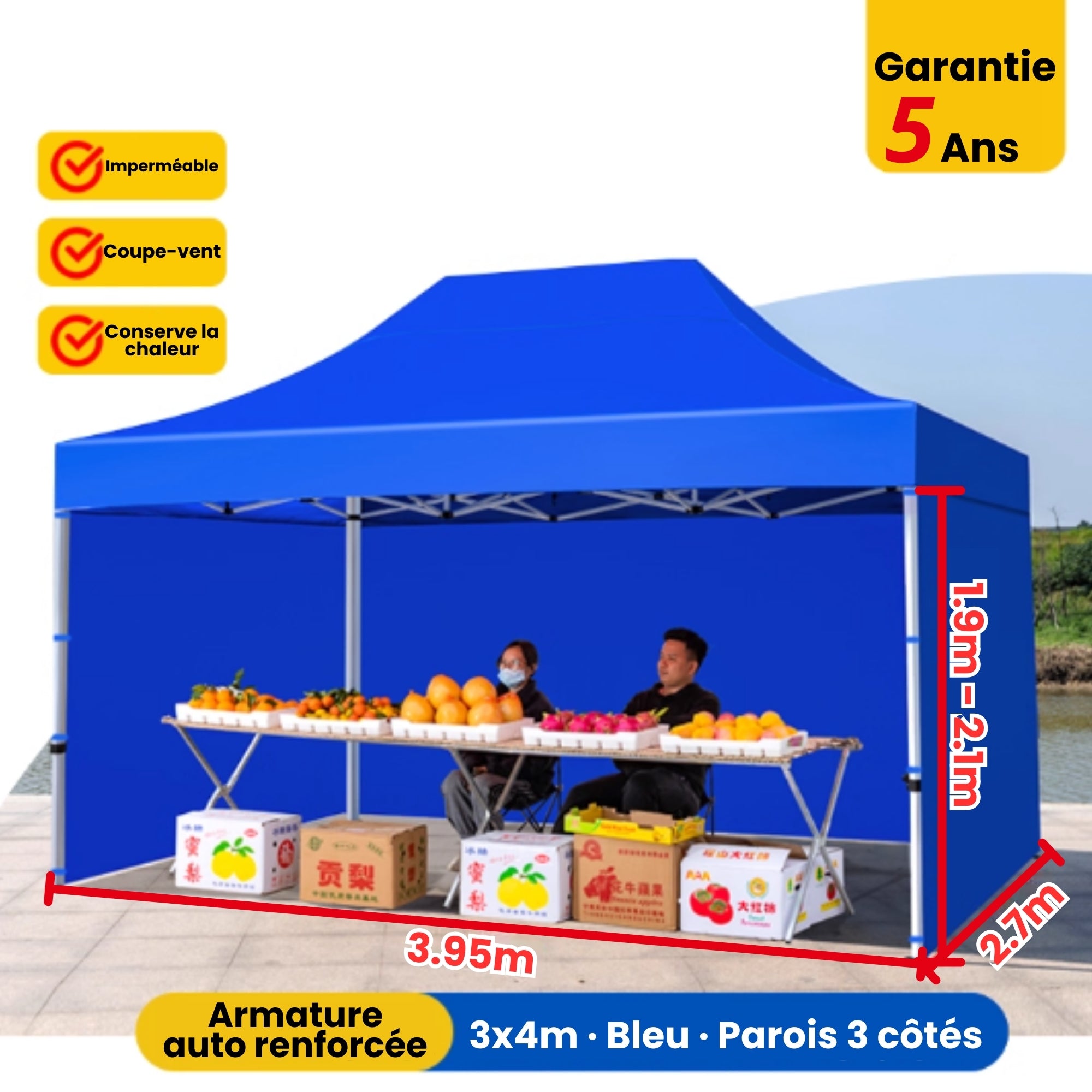 Barnum 3x4m bleu avec parois facile