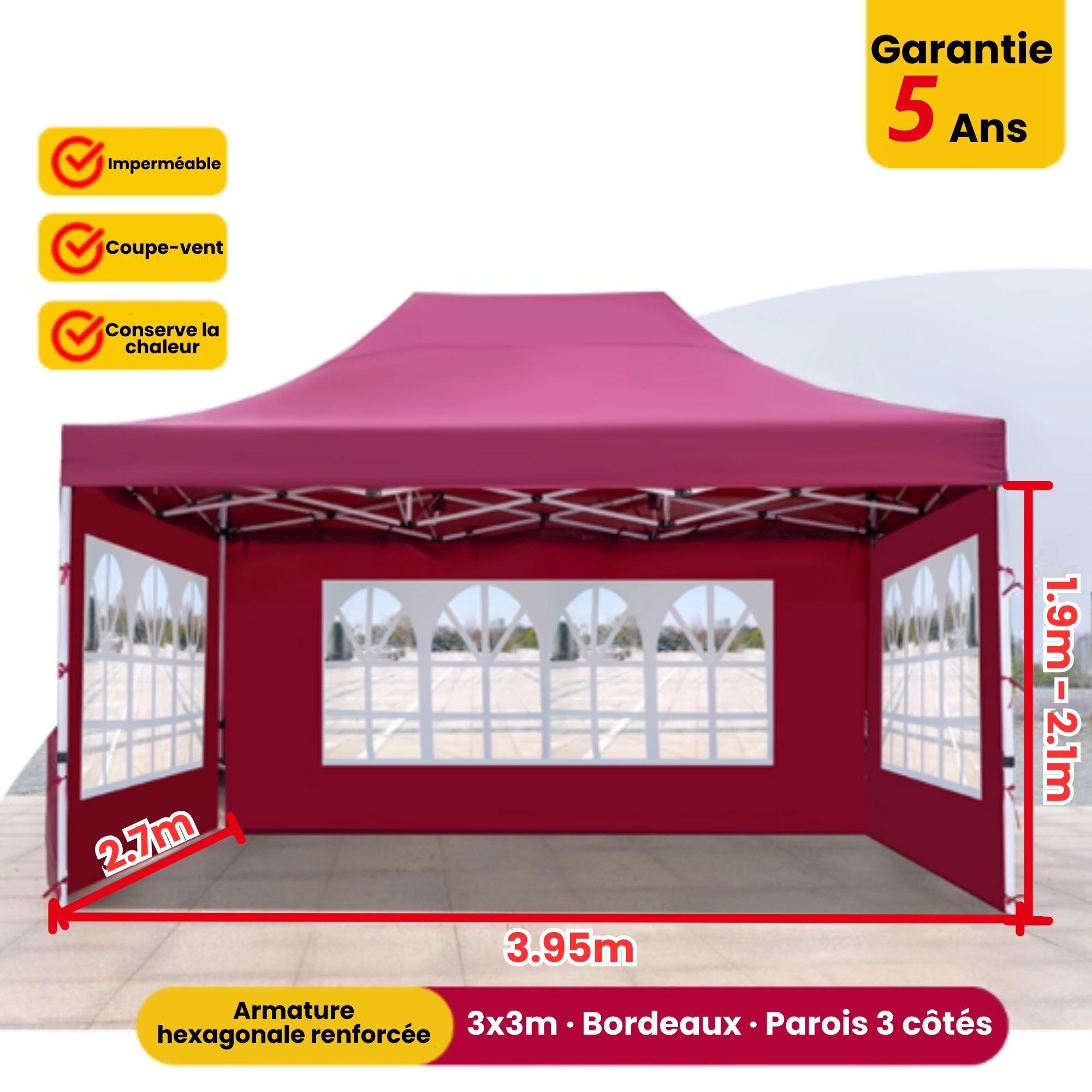 Barnum 3x4m bordeaux avec parois