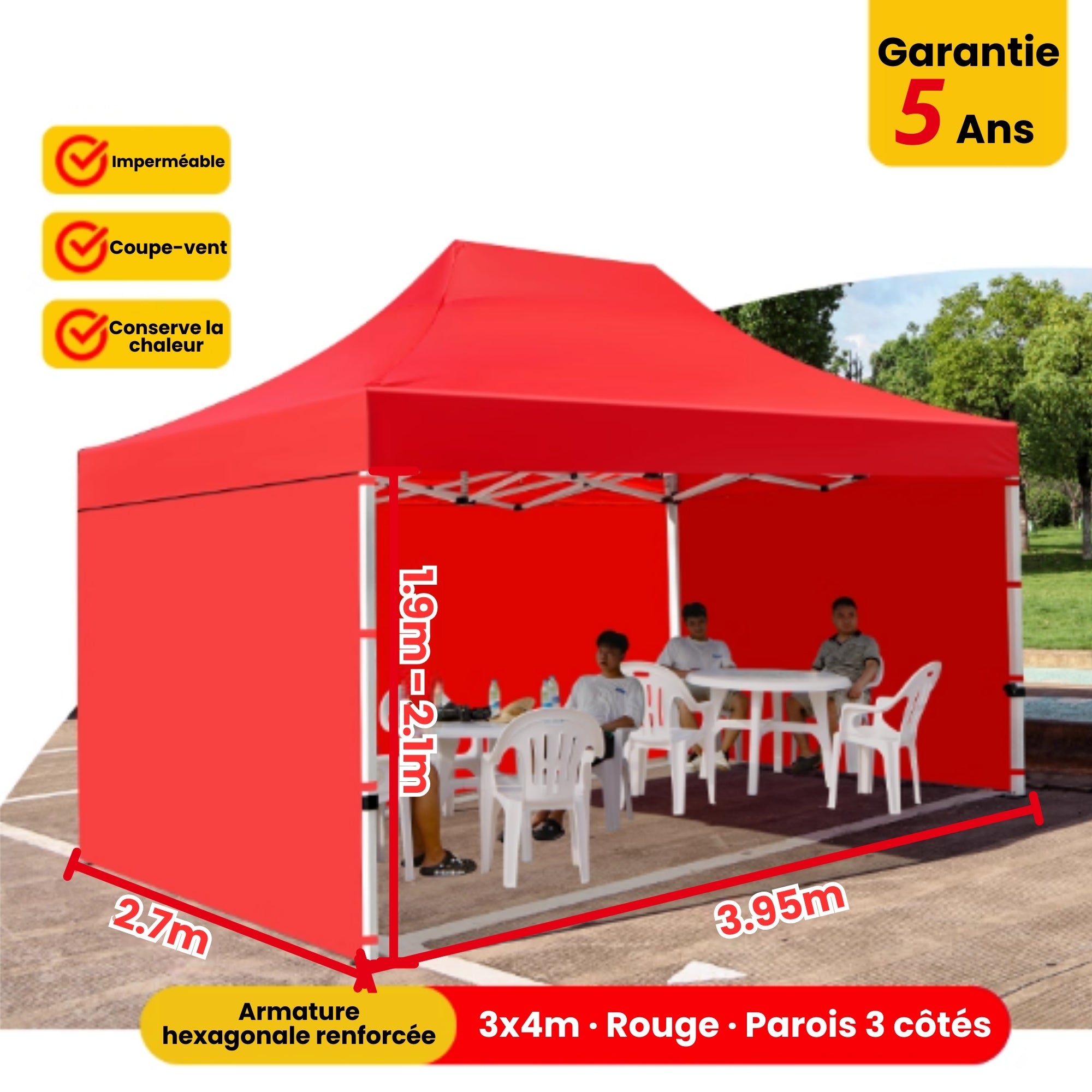 Barnum 3x4m rouge avec parois