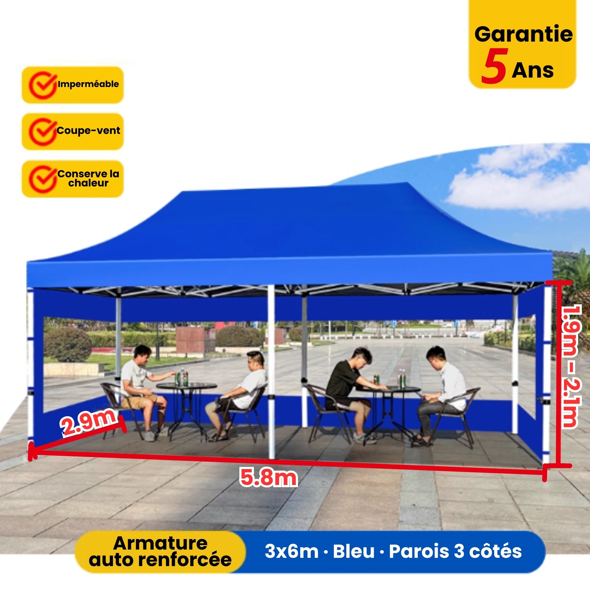 Barnum 3x6m bleu avec parois