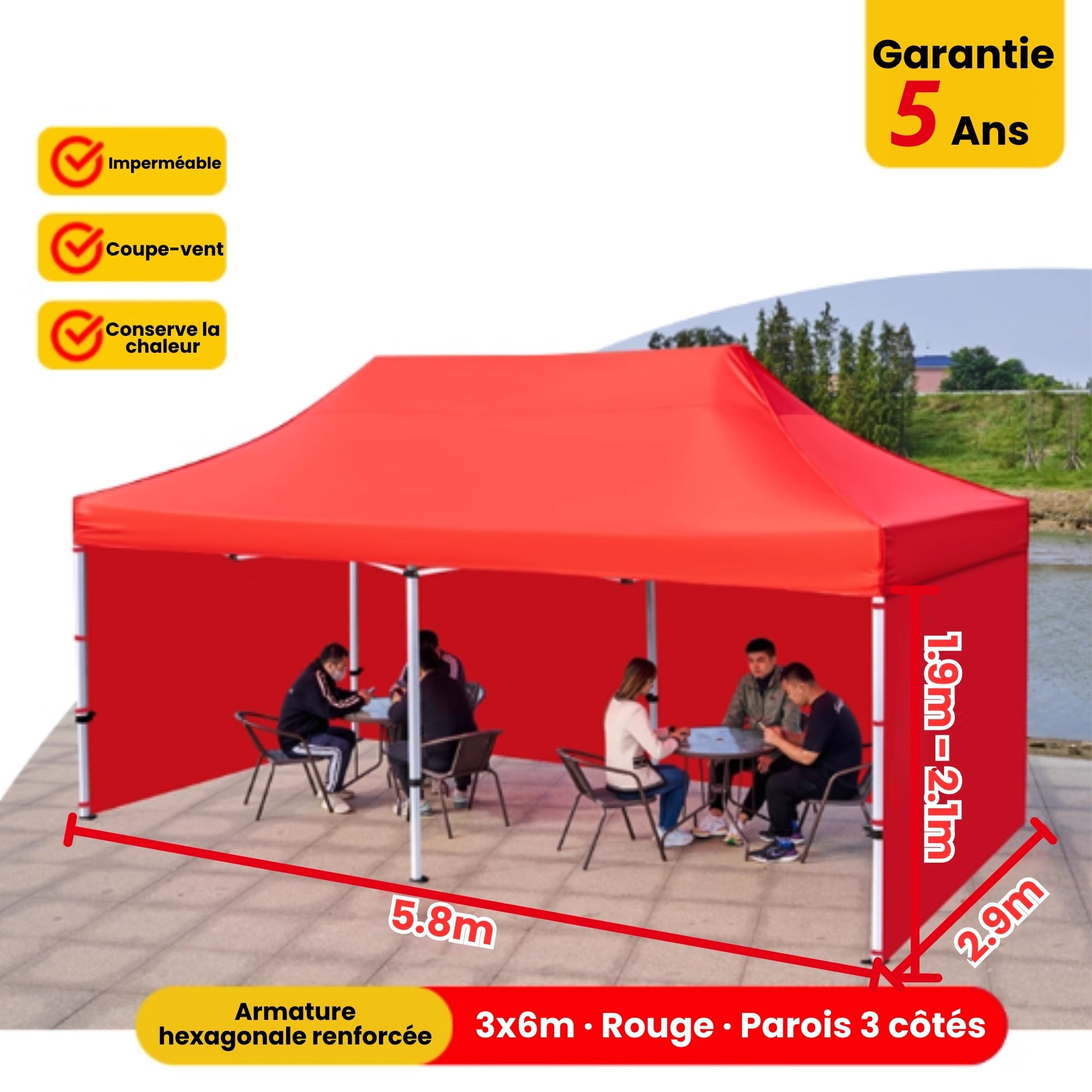 Barnum 3x6m rouge avec parois