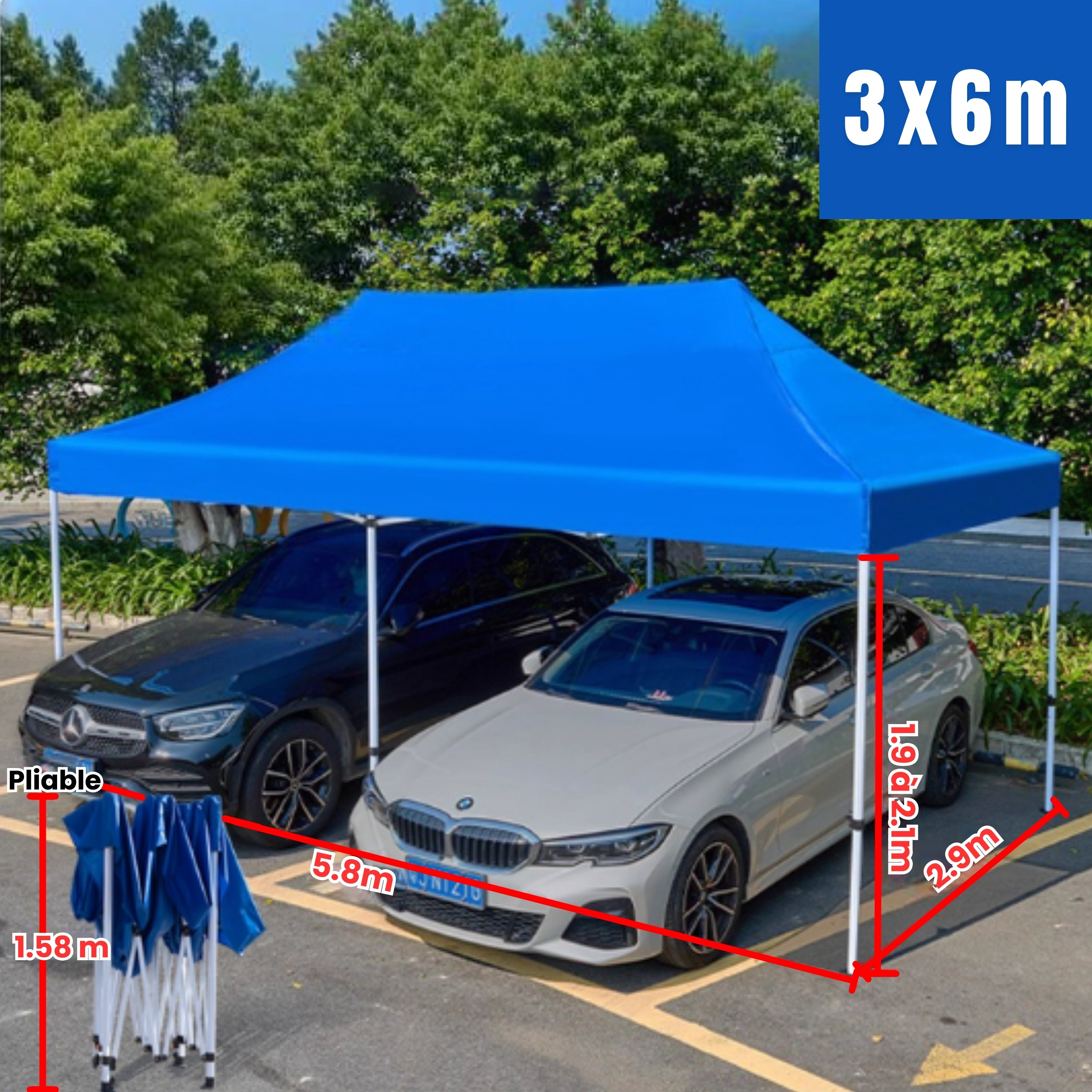 Barnum pour voiture 3x6m bleu