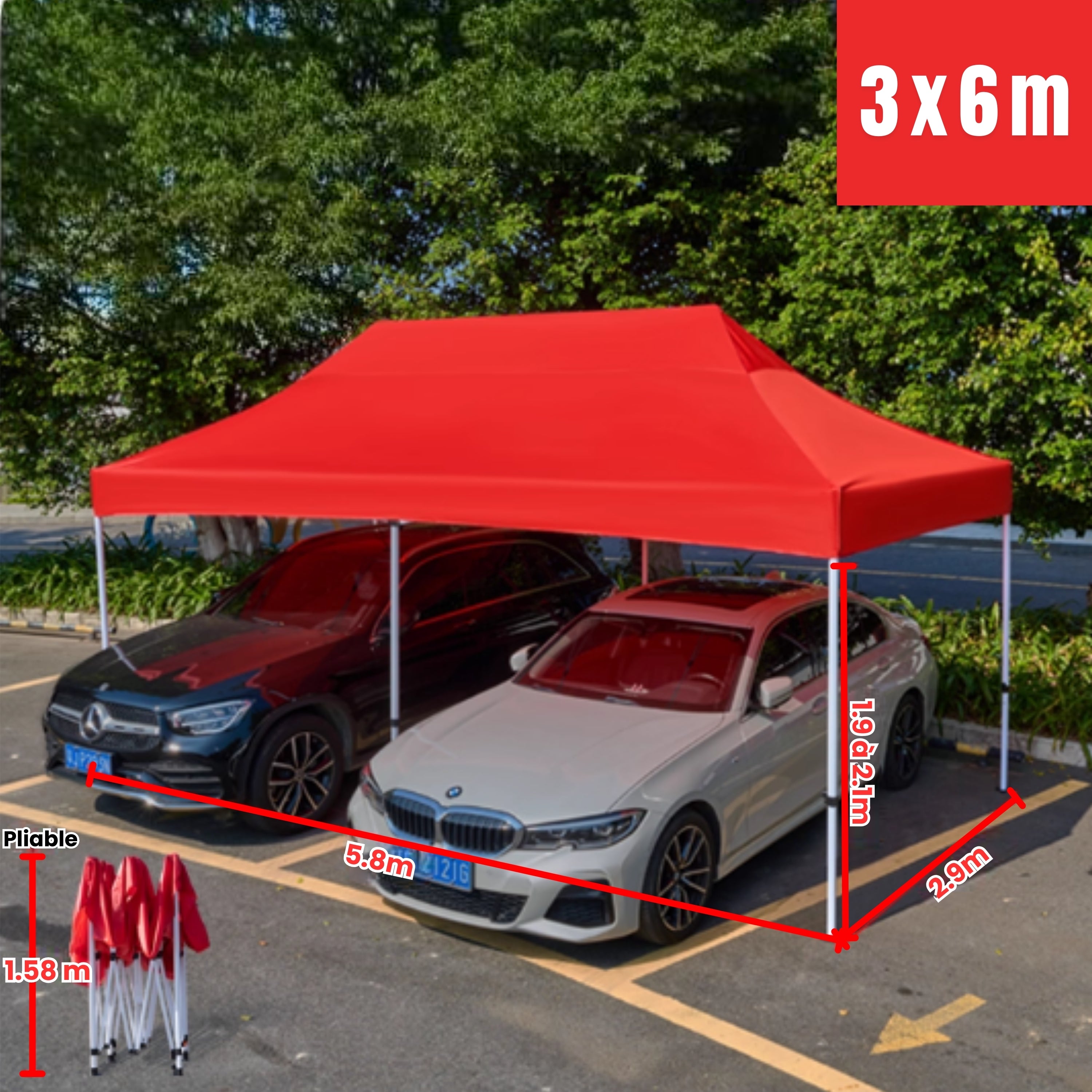 Barnum pour voiture 3x6m rouge
