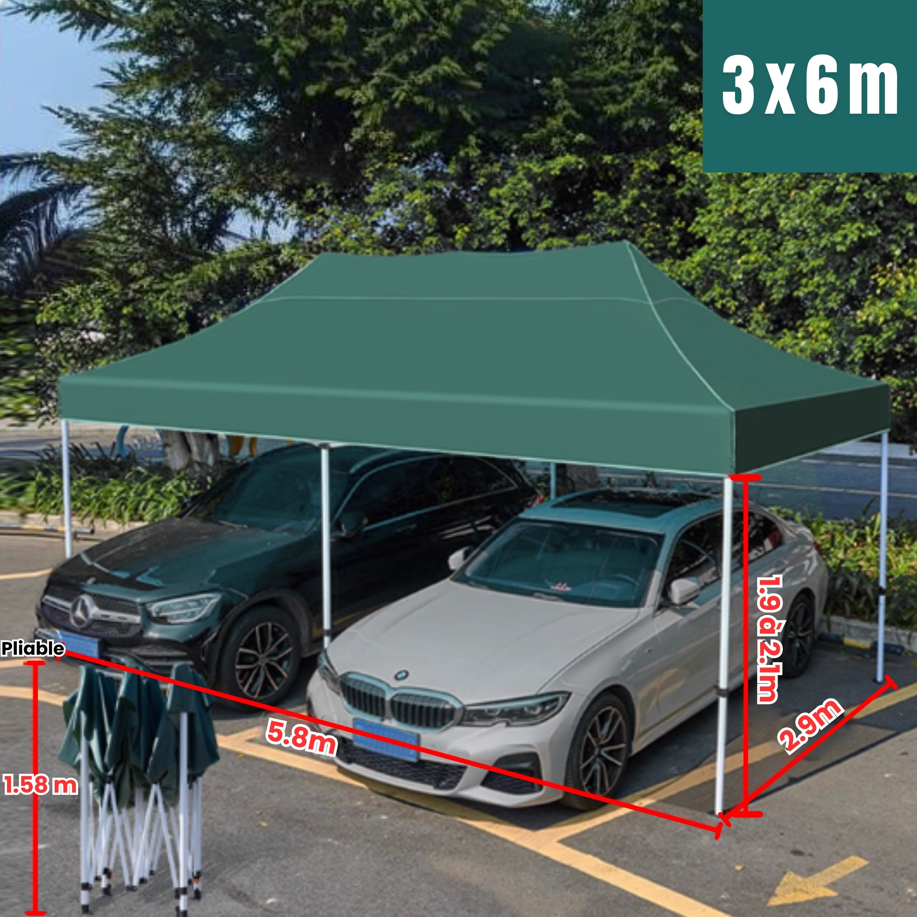 Barnum pour voiture 3x6m vert