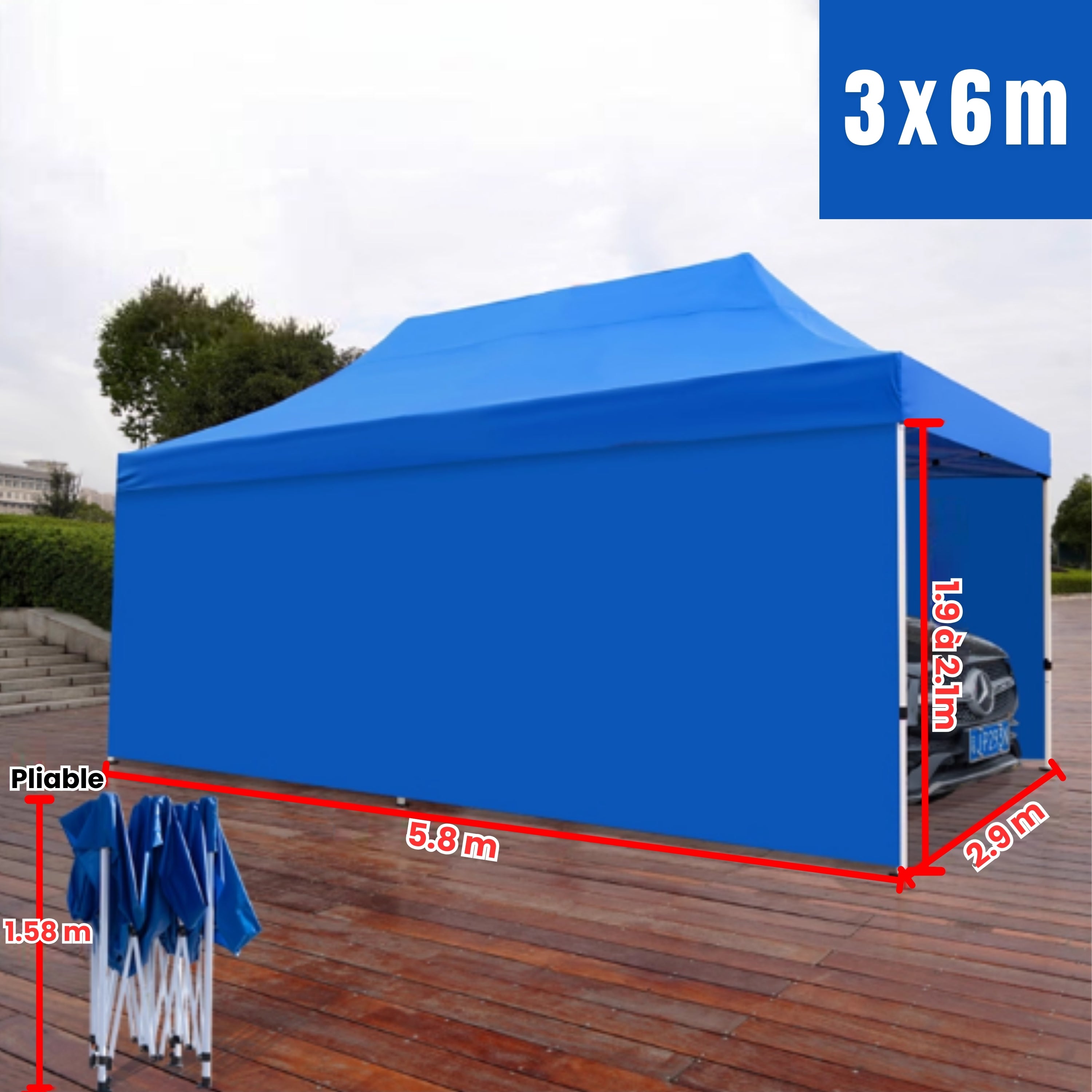Barnum pour voiture avec parois 3x6m bleu