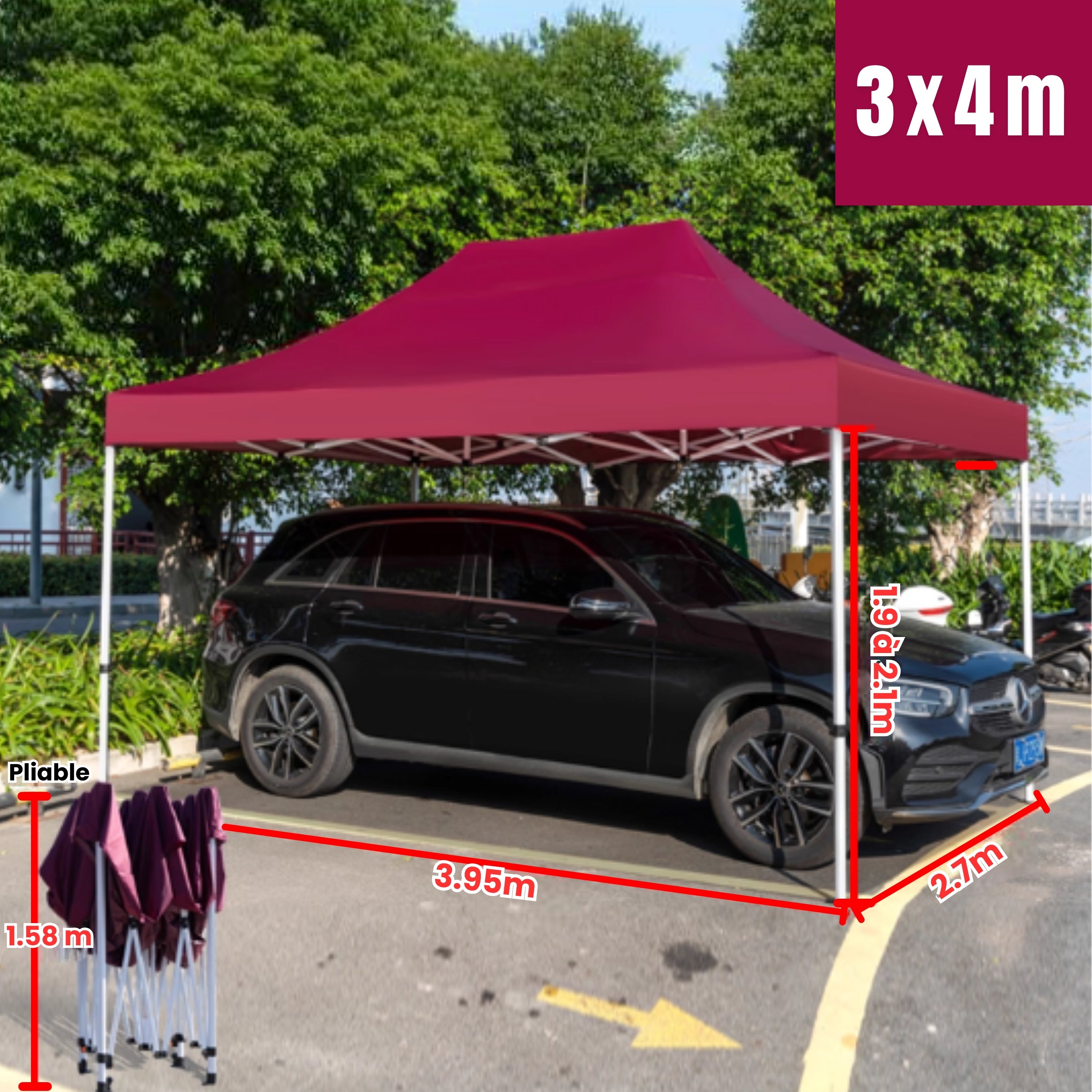 Barnum voiture 3x4m bordeaux