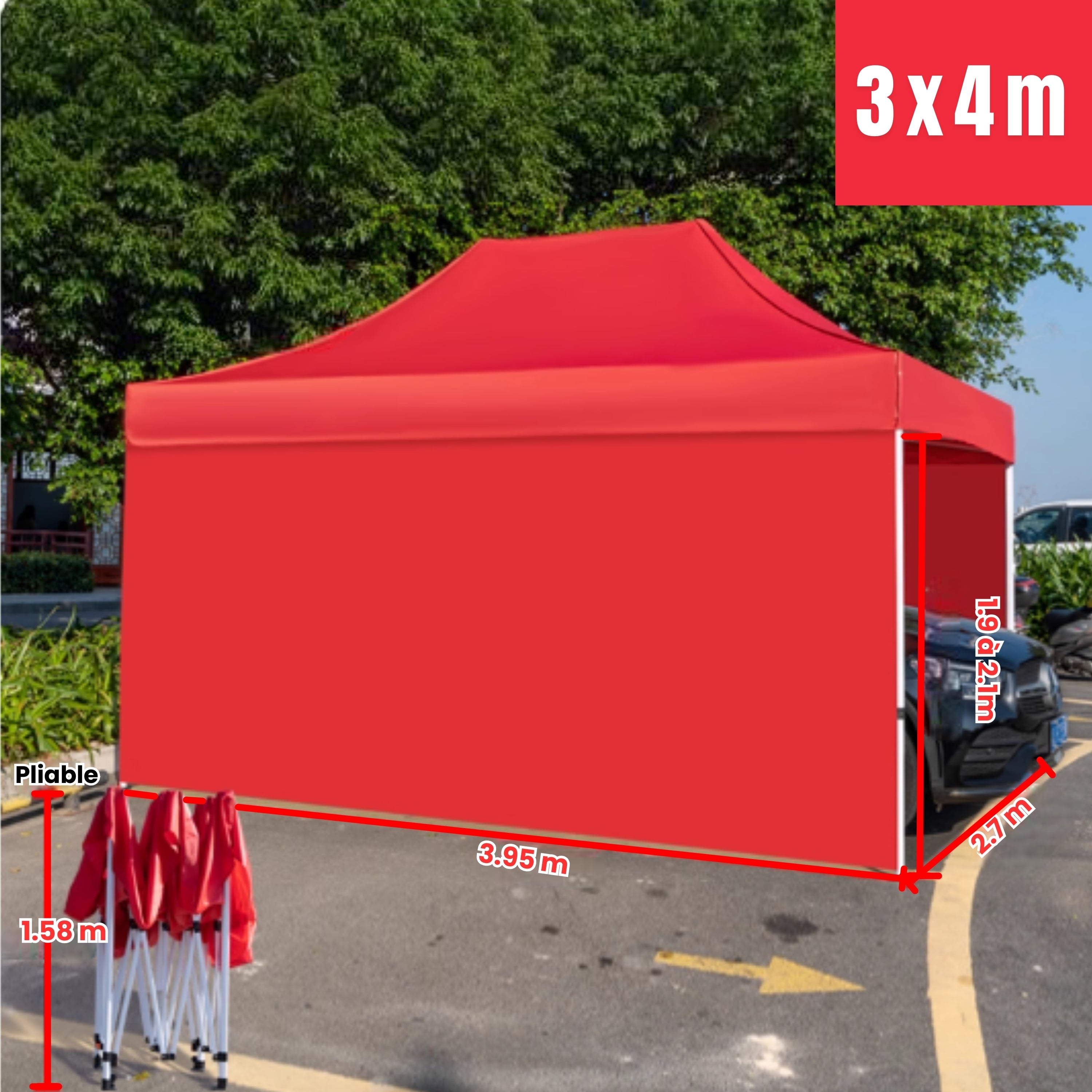 Barnum voiture avec parois 3x4m rouge
