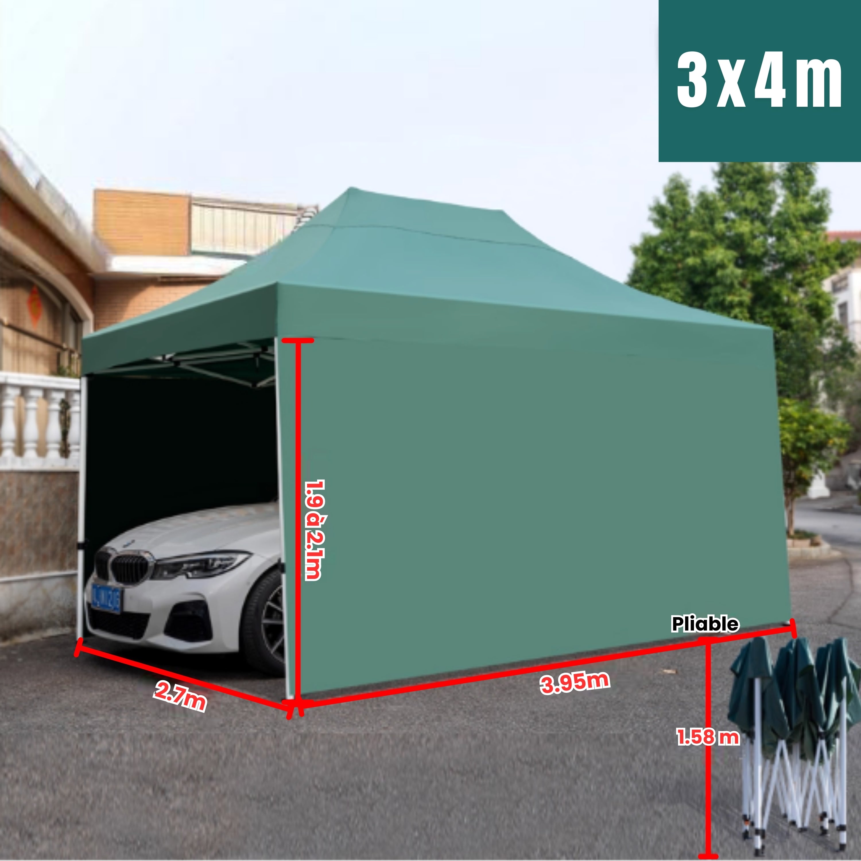 Barnum voiture avec parois 3x4m vert