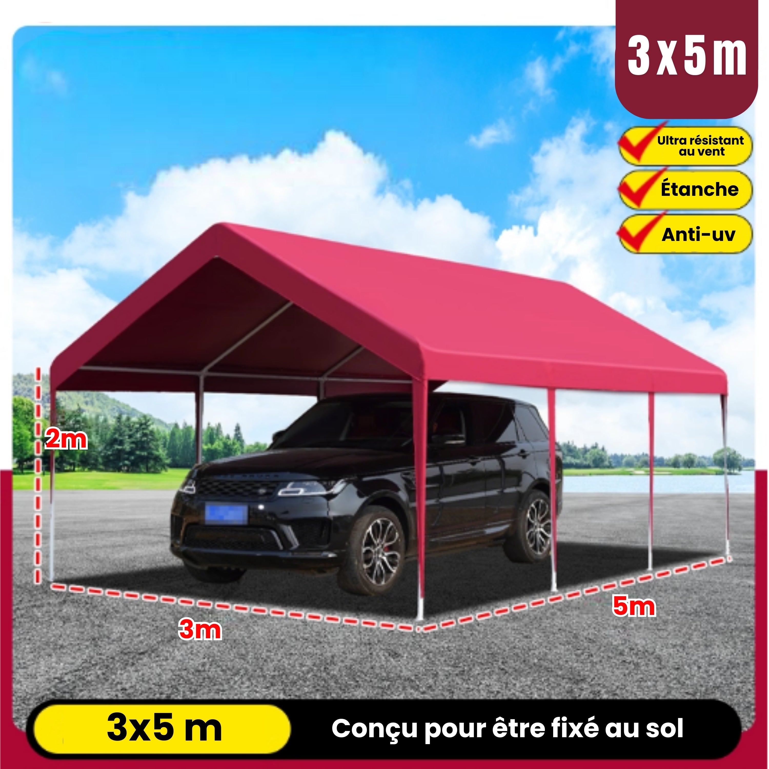 Barnum voiture grand 3x5m bordeaux