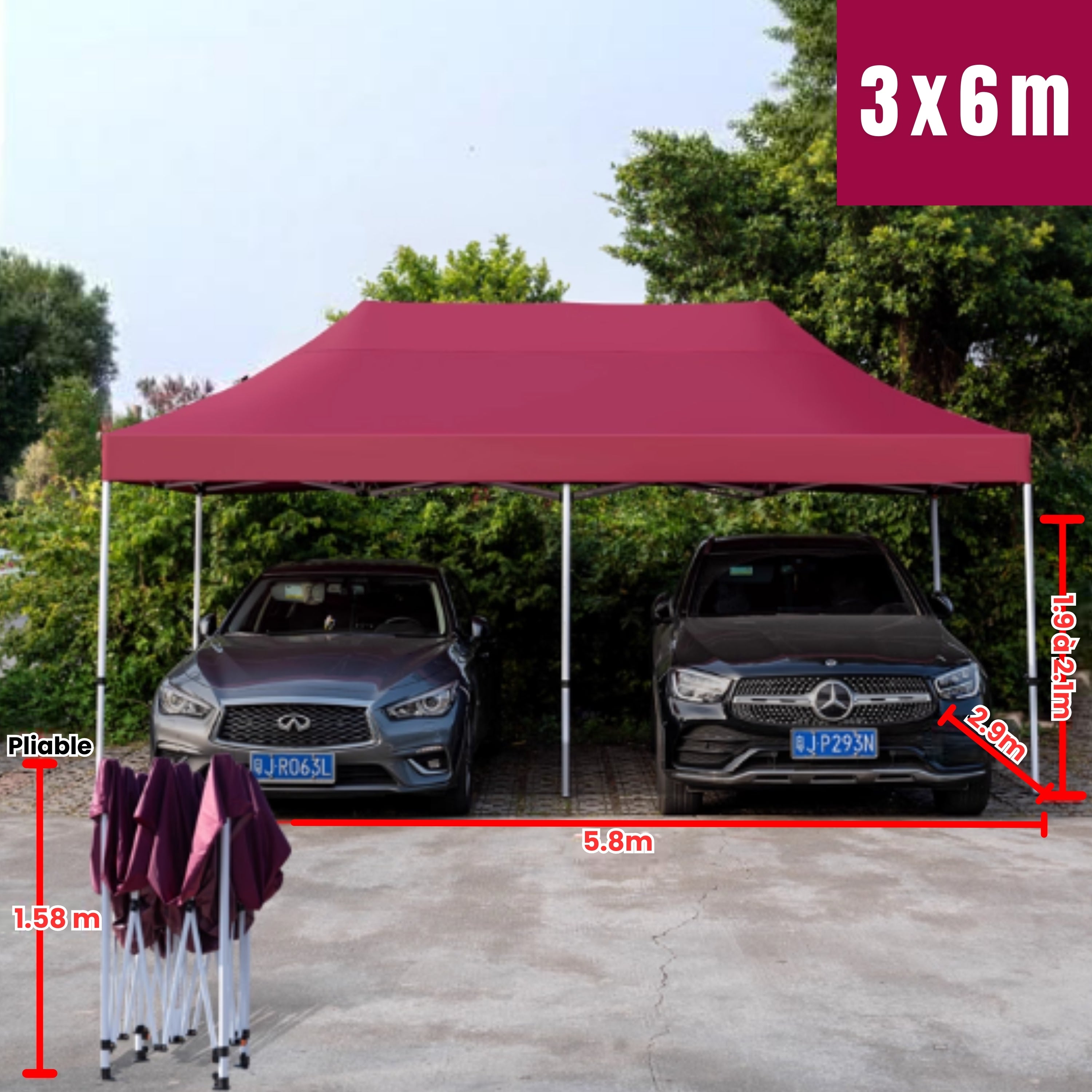 Barnum pour voiture 3x6m bordeaux