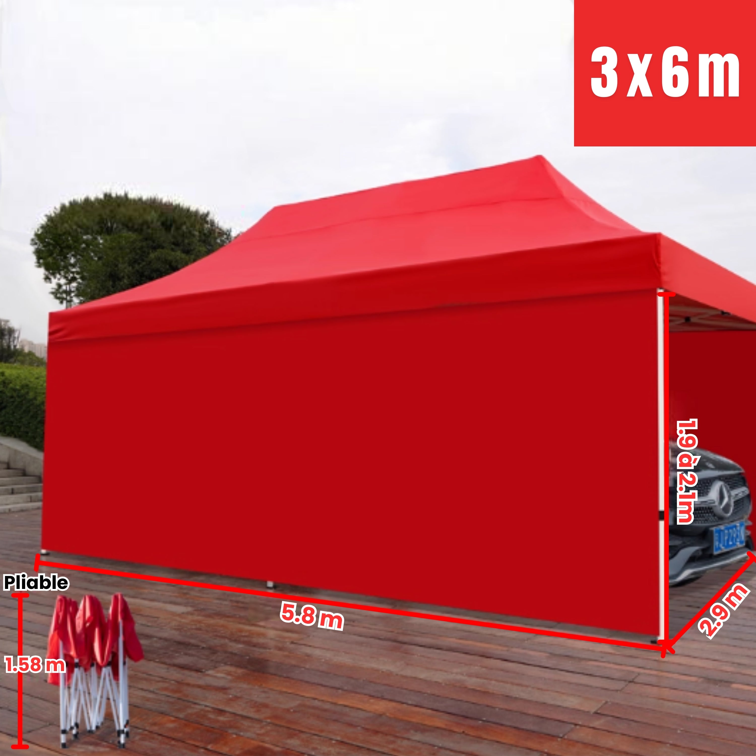 Barnum pour voiture avec parois 3x6m rouge