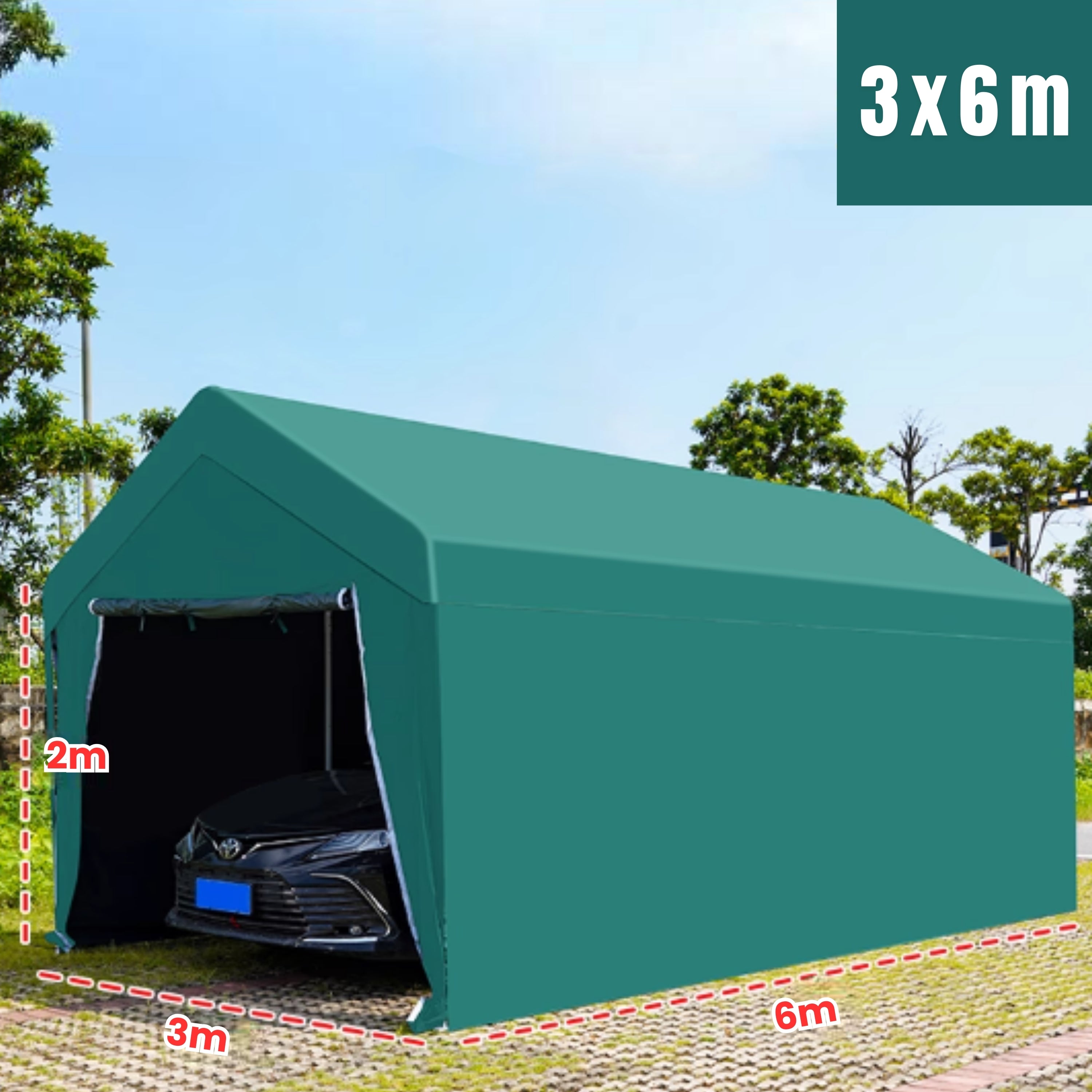 Barnum pour voiture avec parois 3x6m vert