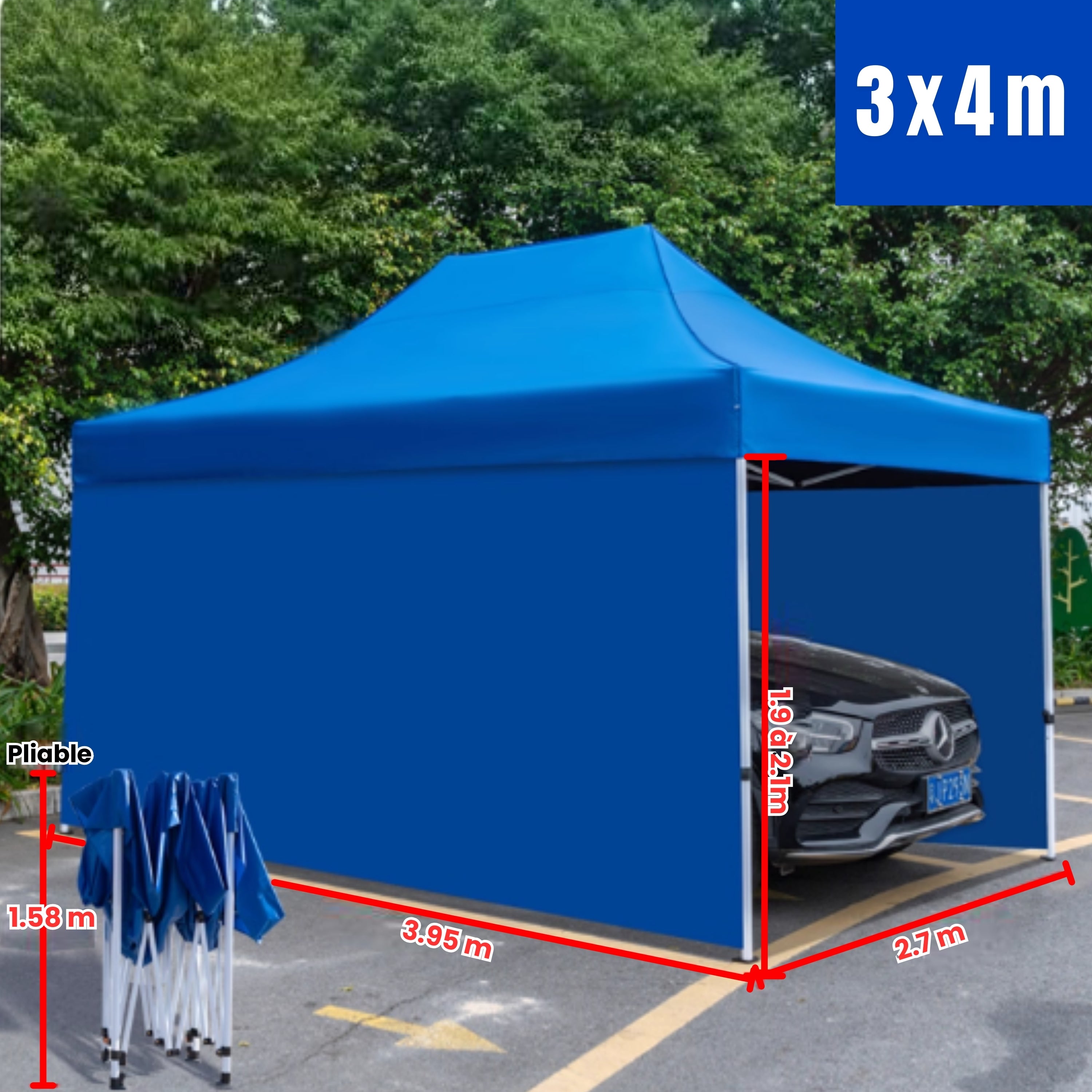 Barnum voiture avec parois 3x4m bleu
