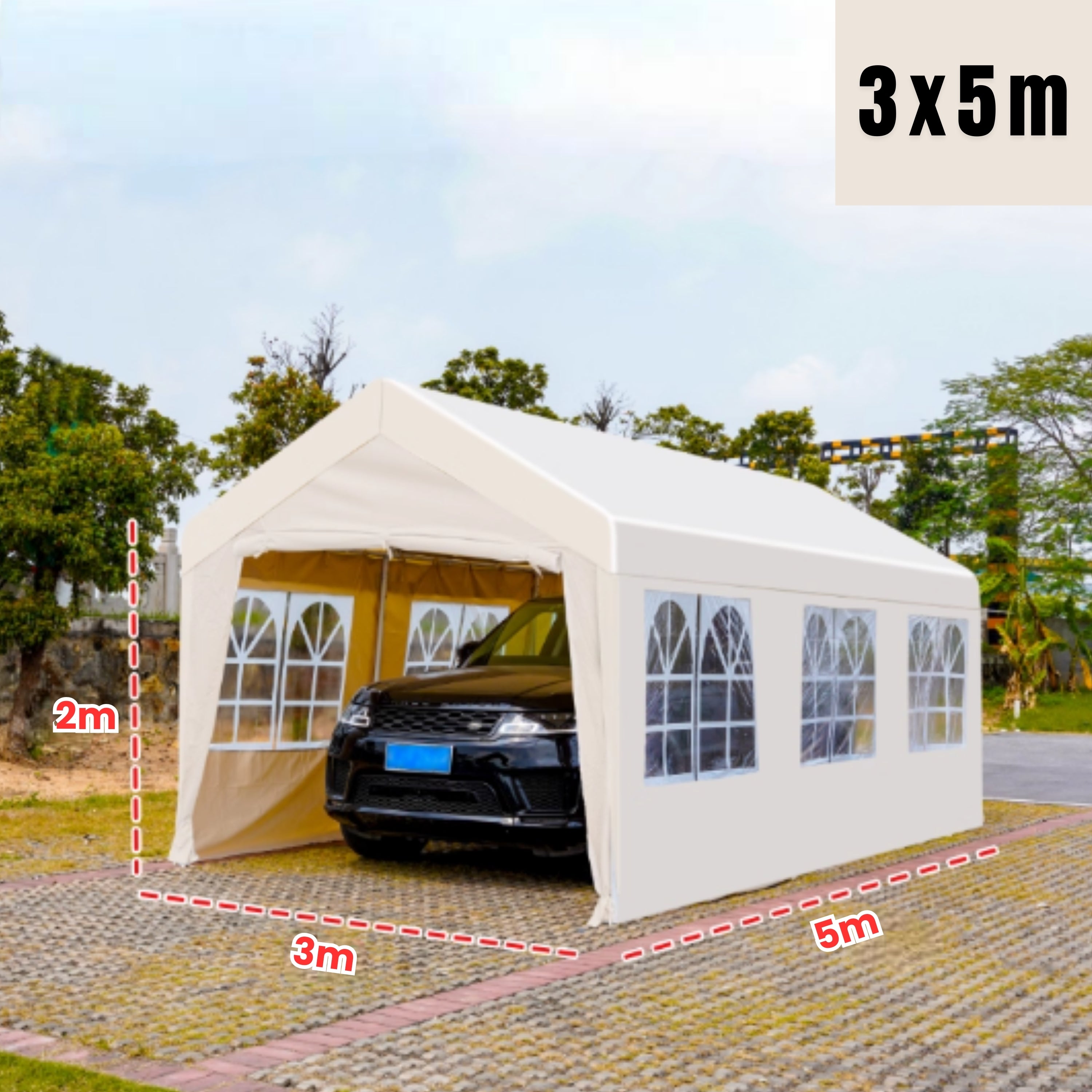 Barnum voiture grand avec 4 murs 3x5m blanc