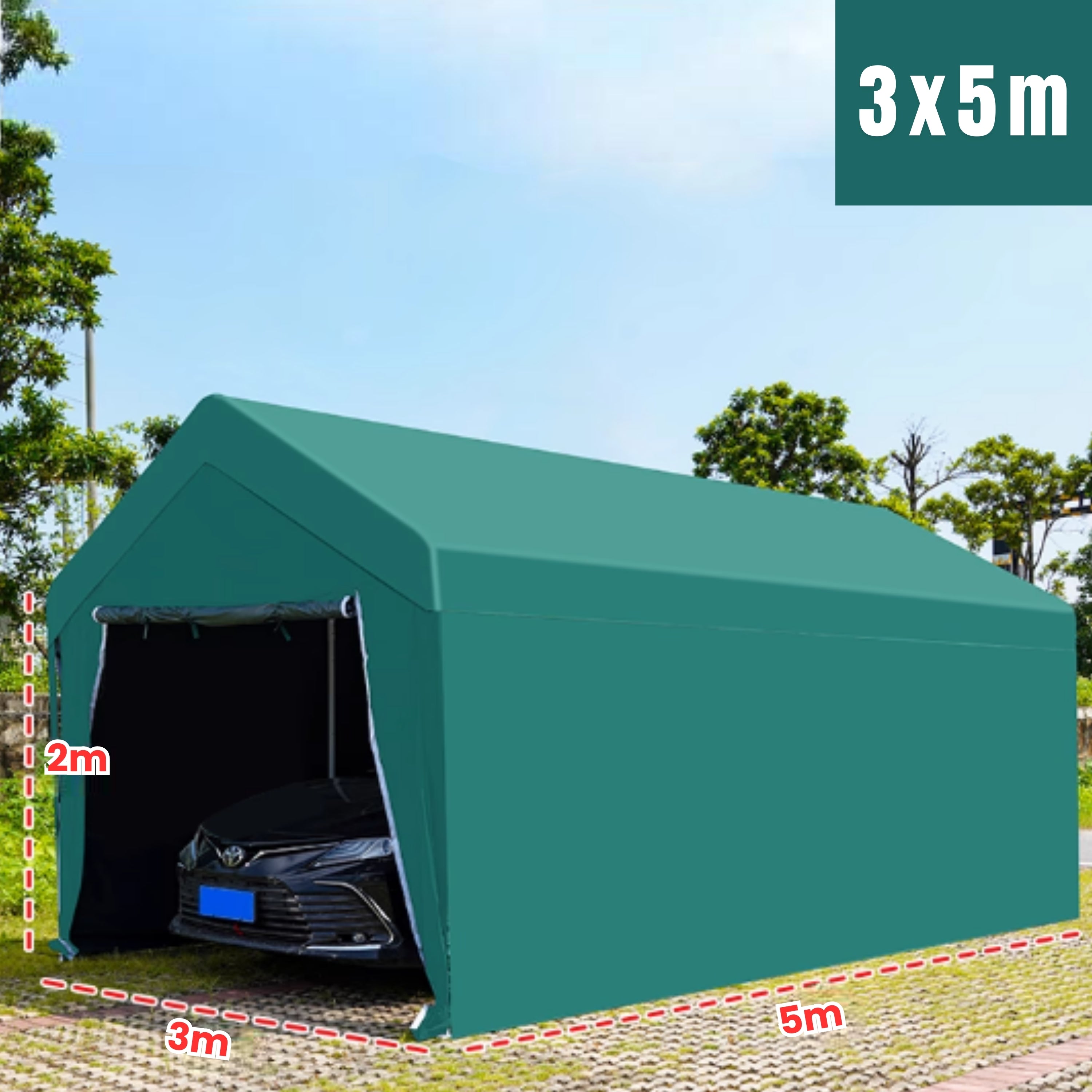 Barnum voiture grand avec 4 murs 3x5m vert